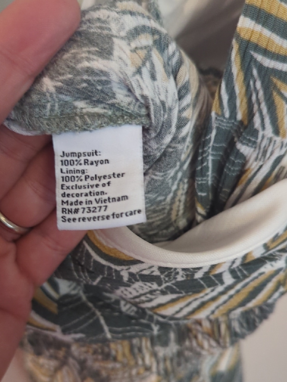 Nine West Green and Cream Leaf-Print Wide-Leg Jumpsuit - Picture 6 of 10